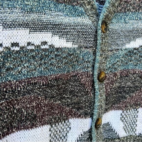Vintage Expressions abstract mountains lakeside knit cardigan sweater - Picture 2 of 4